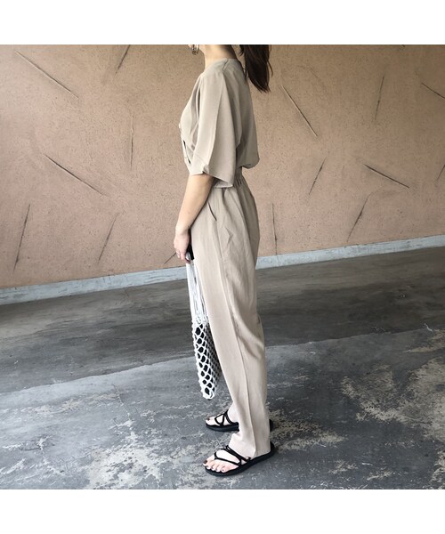 copine（コピン）の「大人リラックススタイル！レーヨンライクダブル釦5分袖ジャンプスーツ(3color)【クリックポスト対象商品】（つなぎ/オールインワン・レディース・その他）」の6枚目の写真