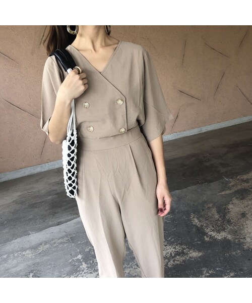 copine（コピン）の「大人リラックススタイル！レーヨンライクダブル釦5分袖ジャンプスーツ(3color)【クリックポスト対象商品】（つなぎ/オールインワン・レディース・その他）」の8枚目の写真