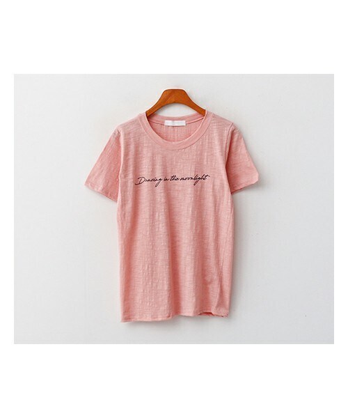 fd style（エフディ スタイル）の「スラブコットンバストレタリングラウンド半袖Tシャツ（Tシャツ/カットソー・レディース・화이트/핑크/그린/퍼플・F(44-66)）」の4枚目の写真