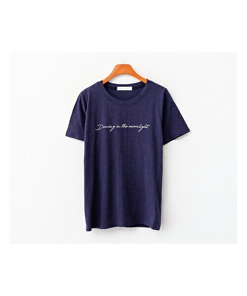 fd style（エフディ スタイル）の「スラブコットンバストレタリングラウンド半袖Tシャツ（Tシャツ/カットソー・レディース・화이트/핑크/그린/퍼플・F(44-66)）」の3枚目の写真