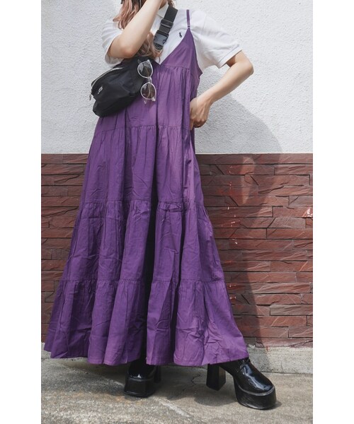 A.D.G(エーディージー)の「Tiered Flare Long Cami-Onepiece (purple)(ワンピース・レディース・パープル・FREE)」の1枚目の写真