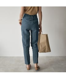 Lavish Gate | bottoms-04026　日本製　リネン　バックレースアップ パンツ　モカ　グレイッシュブルー(その他パンツ)