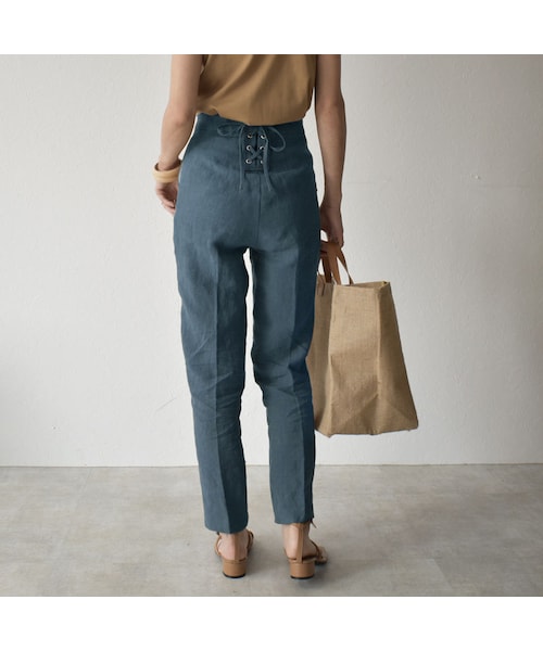 Lavish Gate(ラヴィッシュゲート)の「bottoms-04026 日本製 リネン バックレースアップ パンツ モカ グレイッシュブルー(その他パンツ・レディース・その他)」の1枚目の写真