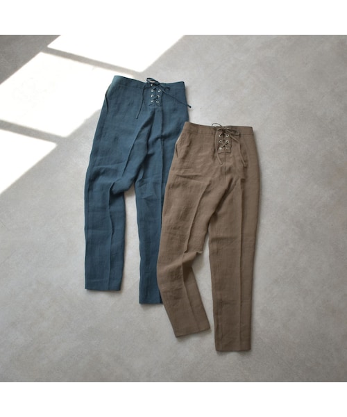 Lavish Gate(ラヴィッシュゲート)の「bottoms-04026 日本製 リネン バックレースアップ パンツ モカ グレイッシュブルー(その他パンツ・レディース・その他)」の13枚目の写真