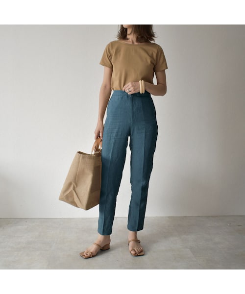 Lavish Gate(ラヴィッシュゲート)の「bottoms-04026 日本製 リネン バックレースアップ パンツ モカ グレイッシュブルー(その他パンツ・レディース・その他)」の3枚目の写真