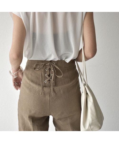 Lavish Gate(ラヴィッシュゲート)の「bottoms-04026 日本製 リネン バックレースアップ パンツ モカ グレイッシュブルー(その他パンツ・レディース・その他)」の8枚目の写真