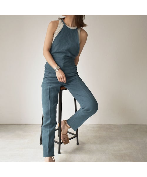 Lavish Gate(ラヴィッシュゲート)の「bottoms-04026 日本製 リネン バックレースアップ パンツ モカ グレイッシュブルー(その他パンツ・レディース・その他)」の4枚目の写真