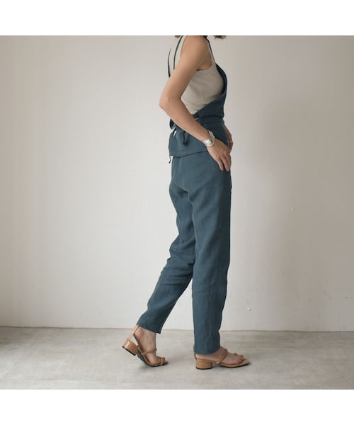 Lavish Gate(ラヴィッシュゲート)の「bottoms-04026 日本製 リネン バックレースアップ パンツ モカ グレイッシュブルー(その他パンツ・レディース・その他)」の5枚目の写真