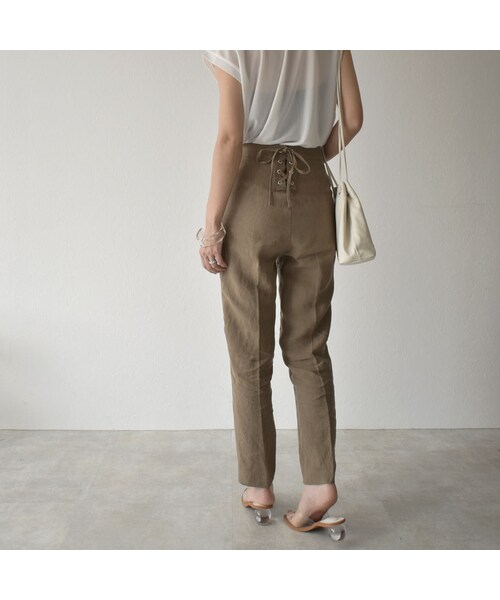 Lavish Gate(ラヴィッシュゲート)の「bottoms-04026 日本製 リネン バックレースアップ パンツ モカ グレイッシュブルー(その他パンツ・レディース・その他)」の7枚目の写真
