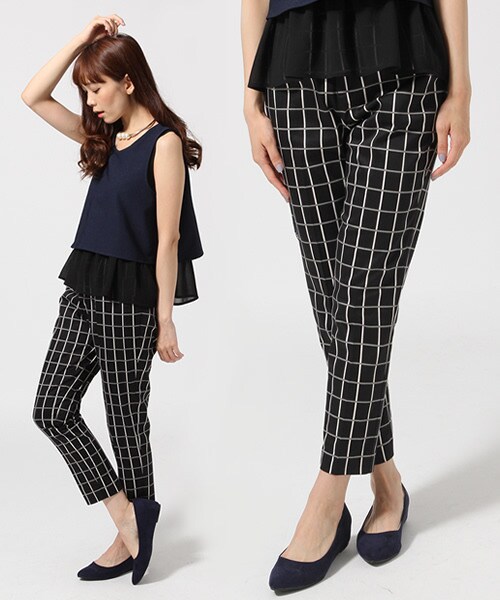 JEANASIS（ジーナシス）の「１４ＦＷムジガラトラウザー（パンツ・レディース・アイボリームジ/ブラックチェック/ボルドームジ/カモフラガラ/ハナガラ/ネイビームジ・S/M）」の2枚目の写真