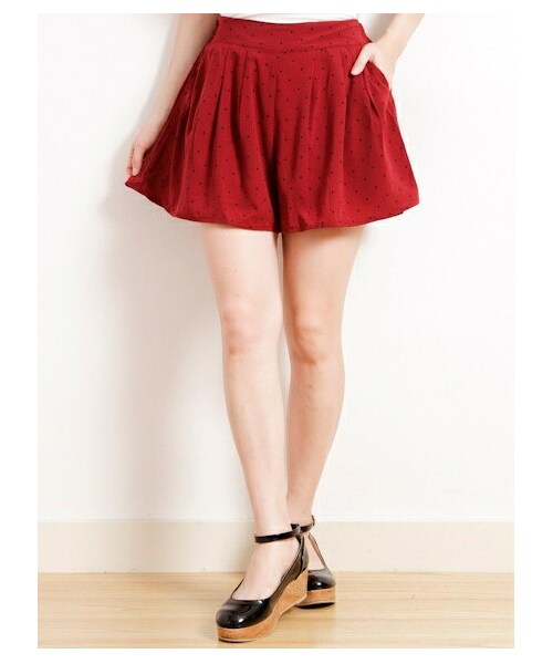 earth music&ecology(アースミュージックアンドエコロジー)の「・ドットプリントキュロット(ショートパンツ・レディース・ボルドー/ネイビー/ダークグリーン/ピンクベージュ・F)」の7枚目の写真