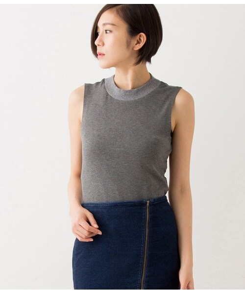 ADAM ET ROPE'（アダムエロペ）の「ハイネッククロップドノースリーブ（トップス・レディース・ブラック/チャコール/ホワイト・38）」の3枚目の写真