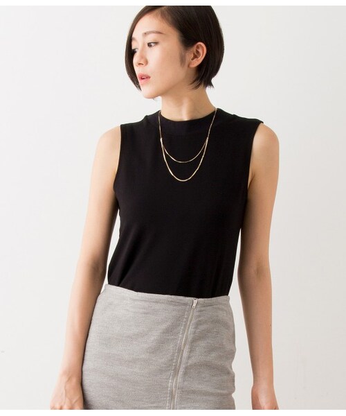 ADAM ET ROPE'（アダムエロペ）の「ハイネッククロップドノースリーブ（トップス・レディース・ブラック/チャコール/ホワイト・38）」の4枚目の写真