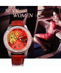 【エレガントな赤】 T-WINNER レディース腕時計 スケルトン 手巻き 機械式 海外トップブランド 本革バンド ダイアモンドのような輝き 上品