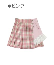 Bobon21 | レイヤードCODE風チェック柄ラップスカパン-全３色-(スカート)