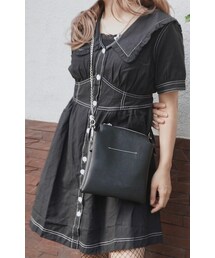 A.D.G | White Stitch Frill Collar Flare Onepiece (black)(ワンピース)