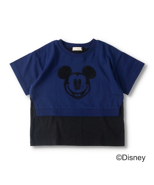 BRANSHES（ブランシェス）の「【ミッキーマウス】重ね着風半袖Tシャツ（Tシャツ/カットソー・キッズ・ベージュ/ネイビーブルー・90cm～150cm）」の2枚目の写真