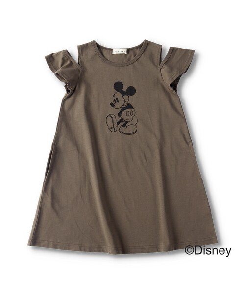 BRANSHES(ブランシェス)の「【ミッキーマウス】オープンショルダー(ワンピース・キッズ・ピンク/ブラウン・90cm~130cm/90cm~150cm)」の2枚目の写真