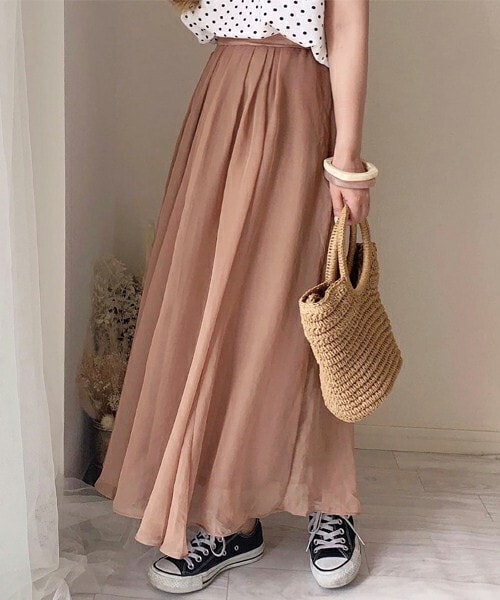 chocomee（チョコミー）の「エアリーシフォンスカート（スカート・レディース・ベージュ/ブラウン・FREE）」の2枚目の写真