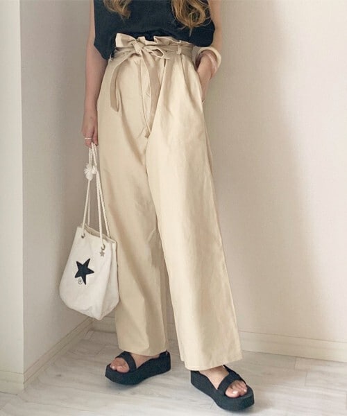 chocomee（チョコミー）の「ハイウエストリボンパンツ（その他パンツ・レディース・ホワイト/ベージュ・FREE）」の2枚目の写真