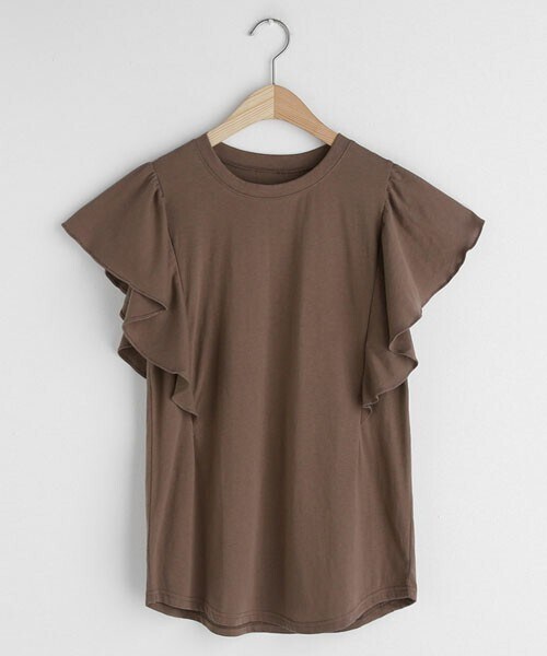 DHOLIC(ディーホリック)の「ラウンドネックラッフルTシャツ(Tシャツ/カットソー・レディース・ベージュ/ブラウン/グリーン/ブラック/ブルー/ホワイト・FREE)」の4枚目の写真