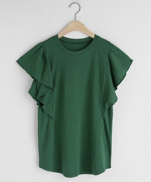 DHOLIC(ディーホリック)の「ラウンドネックラッフルTシャツ(Tシャツ/カットソー・レディース・ベージュ/ブラウン/グリーン/ブラック/ブルー/ホワイト・FREE)」の5枚目の写真