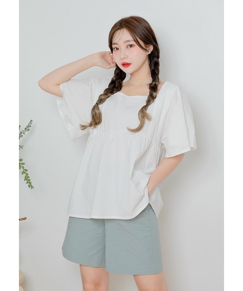 HOTPING(ホッピン)の「スクエアネックワイドスリーブブラウス(シャツ/ブラウス・レディース・Yellow/White・フリーサイズ/L)」の2枚目の写真