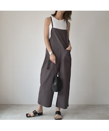 Lavish Gate | onepiece-02016　リネン混　サロペット　エクリュ　チャコール(ワンピース)