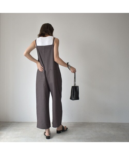 Lavish Gate（ラヴィッシュゲート）の「onepiece-02016　リネン混　サロペット　エクリュ　チャコール（ワンピース・レディース・その他）」の7枚目の写真