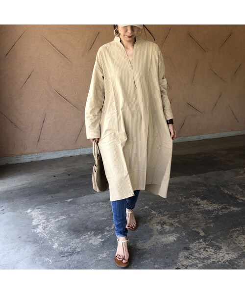 copine（コピン）の「再入荷！ゆる可愛い！ストライプシャツワンピース【クリックポスト対象商品】（ワンピース・レディース・その他）」の11枚目の写真