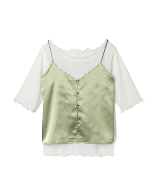 GRL（グレイル）の「サテンキャミソールXリブシアートップスセット（Tシャツ/カットソー・レディース・ラベンダー/グリーン・M）」の2枚目の写真