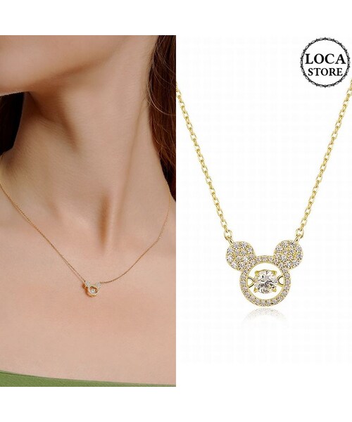 No Brand ノーブランド の ネックレス ペンダント ミッキー マウス チェーン付き 韓国アクセサリー キラキラ 合金 シルバー925 Cz アクセサリー Dtc ネックレス Wear