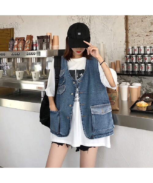 no brand（ノーブランド）の「デニムベスト ゆったり 韓国ファッション