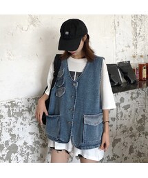 no brand（ノーブランド）の「デニムベスト ゆったり 韓国