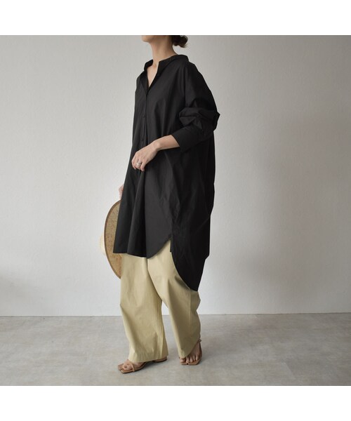 Lavish Gate（ラヴィッシュゲート）の「tops-02163　バックノット　 バンドカラーボリュームロングシャツ　ブラック　ホワイト（シャツ/ブラウス・レディース・その他）」の9枚目の写真