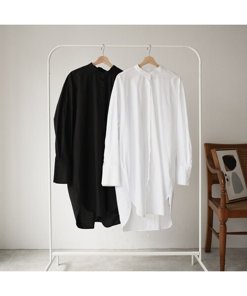 Lavish Gate（ラヴィッシュゲート）の「tops-02163　バックノット　 バンドカラーボリュームロングシャツ　ブラック　ホワイト（シャツ/ブラウス・レディース・その他）」の11枚目の写真