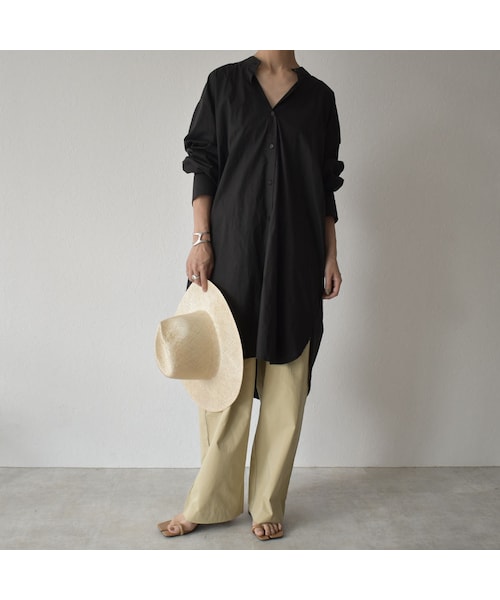 Lavish Gate（ラヴィッシュゲート）の「tops-02163　バックノット　 バンドカラーボリュームロングシャツ　ブラック　ホワイト（シャツ/ブラウス・レディース・その他）」の8枚目の写真