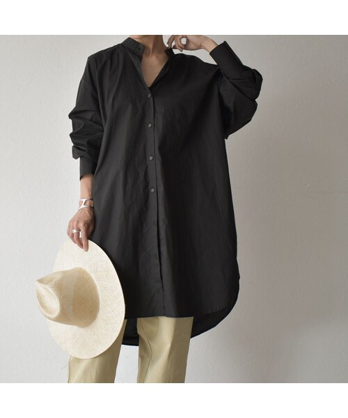 Lavish Gate（ラヴィッシュゲート）の「tops-02163　バックノット　 バンドカラーボリュームロングシャツ　ブラック　ホワイト（シャツ/ブラウス・レディース・その他）」の10枚目の写真