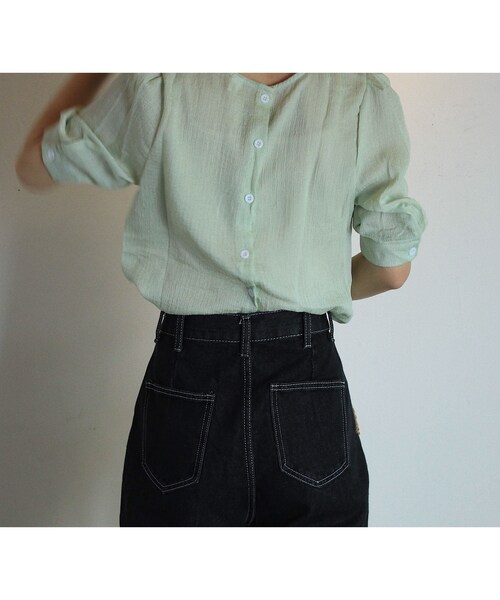 nounless シアートップス no brand（ノーブランド）の「＃257 シアートップス/グリーン（T