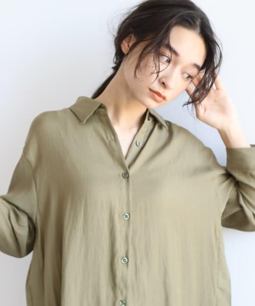 OZOC（オゾック）の「麻調バックプリーツシャツワンピース（ワンピース/ドレス・レディース・タバコブラウン(054)/ナチュラル(050)/カーキ(027)・38(M)）」の13枚目の写真