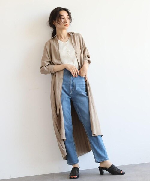 OZOC（オゾック）の「麻調バックプリーツシャツワンピース（ワンピース/ドレス・レディース・タバコブラウン(054)/ナチュラル(050)/カーキ(027)・38(M)）」の18枚目の写真