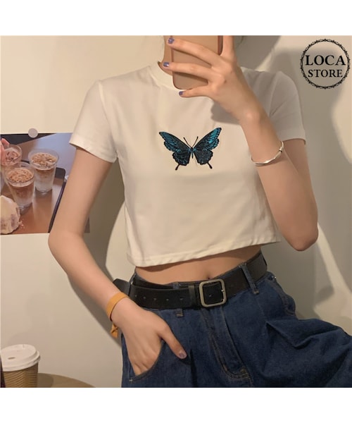 no brand（ノーブランド）の「バタフライ Tシャツ 半袖 ショート