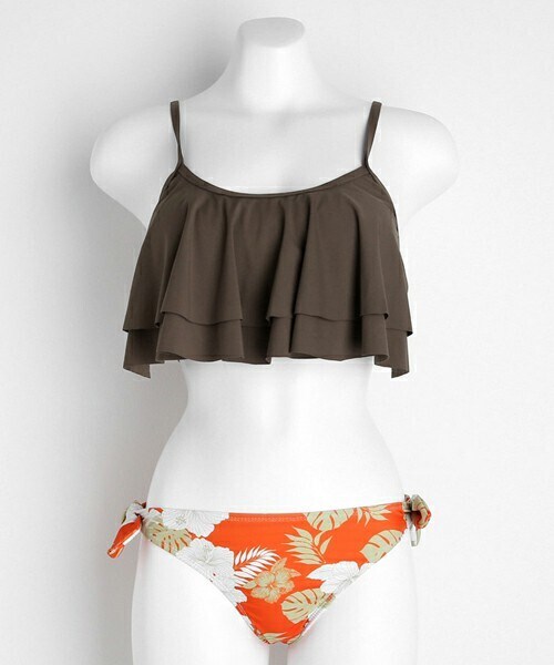 DHOLIC(ディーホリック)の「ティアードボタニカル配色ビキニ(水着・レディース・ピンク/ブラウン/グリーン・FREE)」の2枚目の写真