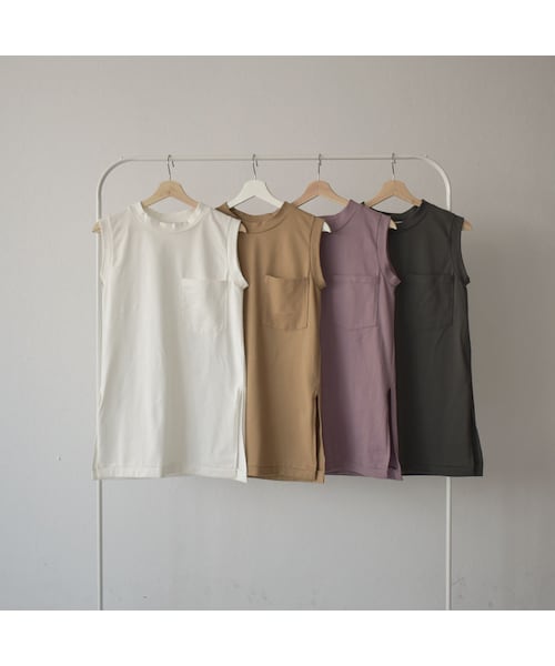 Lavish Gate（ラヴィッシュゲート）の「nh-tops-04043　日本製　ポケット付き タンクトップ 　オフホワイト　キャメルブラウン　ダスティパープル 　チャコール（タンクトップ・レディース・その他）」の10枚目の写真