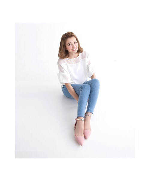 gracegift（グレースギフト）の「金屬繫踝帶尖頭平底鞋（シューズ・レディース・杏色/粉紅/酒紅/黑/靛・35/36/37/38/39/40/41）」の20枚目の写真