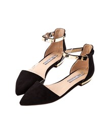 gracegift | 金屬繫踝帶尖頭平底鞋(シューズ)