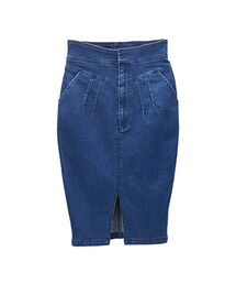 gracegift | 前開岔洗舊刷色丹寧花苞窄裙(スカート)