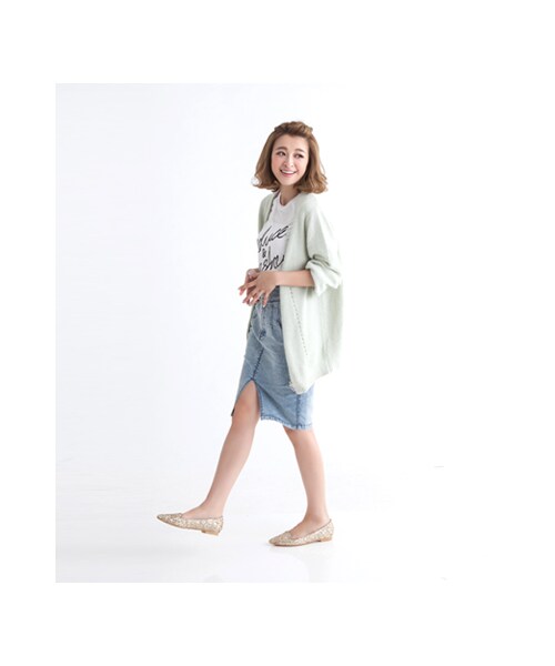 gracegift（グレースギフト）の「前開岔洗舊刷色丹寧花苞窄裙（スカート・レディース・藍/淺藍・F）」の12枚目の写真