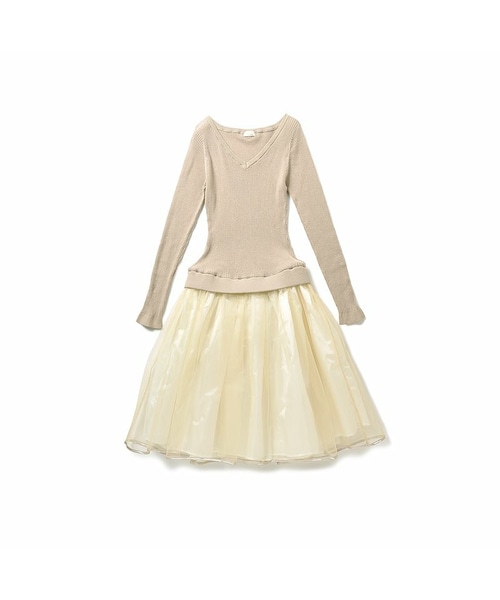Haco ハコ の Nusy おおたうにさん チュールとニットの異素材バレリーナドレス ベージュ クリームイエロー ワンピース Wear