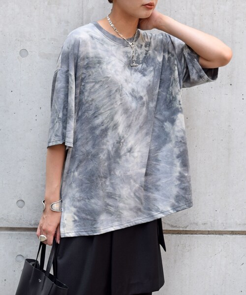 no brand(ノーブランド)の「タイダイバンドカラーTEE(Tシャツ/カットソー・レディース・その他)」の1枚目の写真